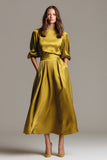 Vestido formal Midi de satén con escote de barco de café