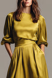 Vestido formal Midi de satén con escote de barco de café