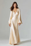 Vestido formal largo de satén de escote en V con escote en V