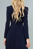 Vestido blazer de solapa con chalel azul marino y abertura
