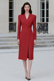 Vestido de trabajo midi Red Sheath Peak Lapel con abertura