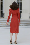 Vestido de trabajo midi Red Sheath Peak Lapel con abertura