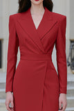 Vestido de trabajo midi Red Sheath Peak Lapel con abertura