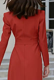 Vestido de trabajo midi Red Sheath Peak Lapel con abertura