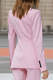 Trajes rosas de dos piezas con solapa Peak Peak para mujer cruzada