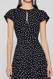 Vestido largo de cuello redondo con cuello redondo y puntillos negros