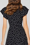 Vestido largo de cuello redondo con cuello redondo y puntillos negros