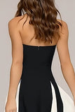 Elegante vestido Maxi sin tirantes en blanco y negro de la línea A