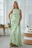 Vestido largo descapotable floral verde salvia Sirena con serpentina