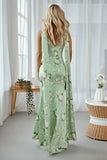 Vestido largo descapotable floral verde salvia Sirena con serpentina