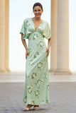 Vestido largo floral Sage Sage Sage, escote en V y mangas tipo capa