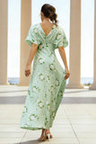 Vestido largo floral Sage Sage Sage, escote en V y mangas tipo capa