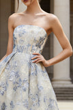 Vestido Corsé A Línea A sin tirantes azul polvoriento