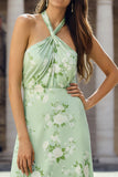 Vestido largo floral Sage halter A-line con espalda abierta