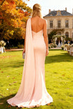 Vestido formal rosa de sirena de un hombro fruncido con serpentina lateral