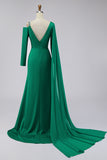 Vestido formal largo asimétrico de sirena verde brillante con serpentina lateral