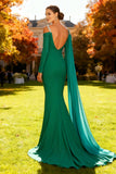 Vestido formal largo asimétrico de sirena verde brillante con serpentina lateral