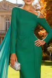 Vestido formal largo asimétrico de sirena verde brillante con serpentina lateral