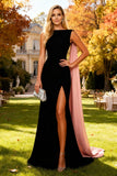 Vestido formal de sirena negro con cuello bateau y serpentina lateral