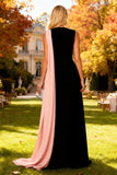 Vestido formal de sirena negro con cuello bateau y serpentina lateral