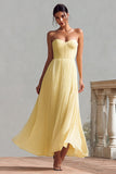 Corsé plisado sin tirantes Daffodil Vestido formal largo
