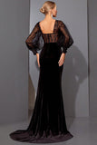 Corsé de sirena de encaje negro Vestido largo de noche con abertura
