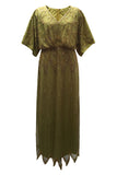 Vestido largo largo de los años 20 con lentejuelas negras con cuentas doradas y brillante