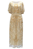 Vestido brillante de abebrones con cuentas y escote barco de los años 20 con lentejuelas