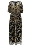 Vestido brillante de abebrones con cuentas y escote barco de los años 20 con lentejuelas