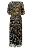 Vestido brillante de abebrones con cuentas y escote barco de los años 20 con lentejuelas