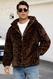 Abrigo de invierno de hombre con capucha de imitación de leopardo marrón