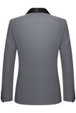 Trajes de hombre de dos piezas grises con corte slim chal, solapa