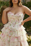 Vestido de graduación de graduación largo de talla grande de talla rosa corsé floral corsé en forma de A, talla grande y abertura