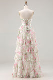 Vestido de graduación de graduación largo de talla grande de talla rosa corsé floral corsé en forma de A, talla grande y abertura