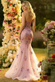 Vestido largo de graduación bordado con tul de tope sirena y lentejuelas