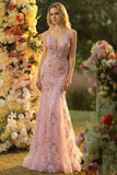 Vestido largo de graduación con tirantes finos de sirena con tirantes brillantes y lentejuelas