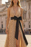 Vestido de graduación largo con abertura largo de albaricoque con puntas negras de alabricoque con abertura larga en A Line, A Line.