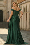 Vestido largo de graduación de graduación sirena verde oscuro de talla grande de talla con lentejuelas descubierto y abertura