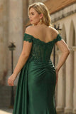 Vestido largo de graduación de graduación sirena verde oscuro de talla grande de talla con lentejuelas descubierto y abertura