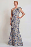 Vestido de la Madre de la Novia de una sola sirena de un hombro con moño de flor gris azulada
