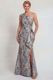 Vestido de la Madre de la Novia Sirena de Un Hombro Gris Azulado Fruncido