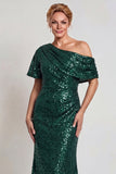 Vestido de madre de la novia de un hombro largo de champán brillante con lentejuelas