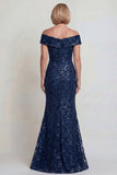 Vestido burdeos brillante de hombros descubiertos Sirena madre de la novia con lentejuelas
