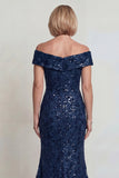 Vestido burdeos brillante de hombros descubiertos Sirena madre de la novia con lentejuelas
