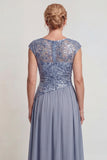 Vestido de Madre de la Novia con abertura de línea en A con líneas en A brillantes gris azules