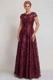 Vestido de Madre de la Novia con líneas en A con aplicación burdeos brillante