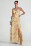 Vestido Midi azul con volantes rosas de chiffon rosa A Line con abertura