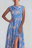 Vestido Midi de la línea A con volantes y gasa azul rosa