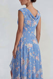Vestido Midi de la línea A con volantes y gasa azul rosa