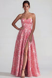 Blush Jacquard Tirantes Tirantes Vestido formal largo con abertura